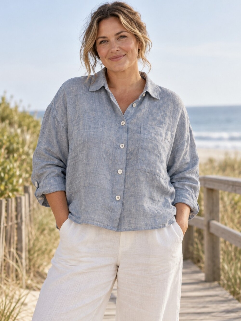 Madewell Straight-Hem Shirt 100% Linen L Sunfaded Blue NWT Coastal Oversized